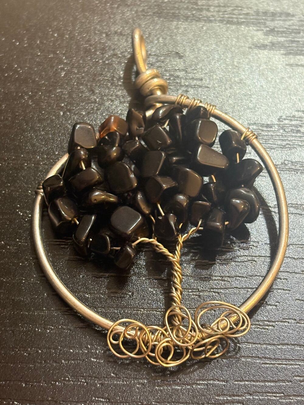 Genuine Black Onyx Gemstone Tree of Life Artisan Pendant